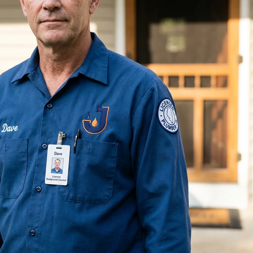 Licensed plumber showing ID badge in Collinsville, TX