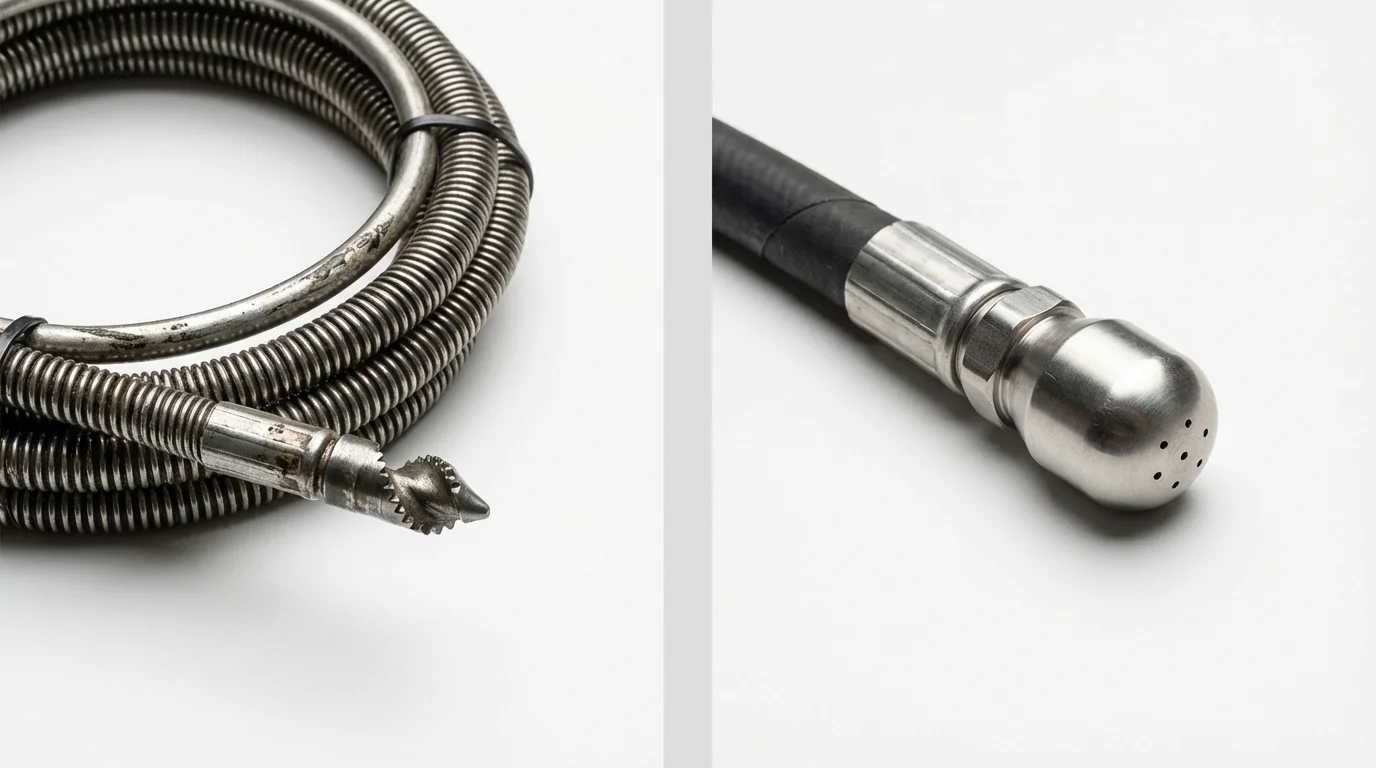 Drain snake cable and hydro jetting nozzle used for drain cleaning in Collinsville, TX