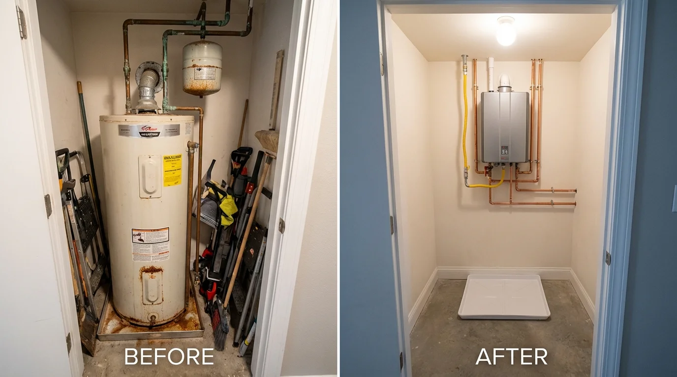 Tank water heater versus wall-mounted tankless unit comparison for Collinsville, TX homeowners